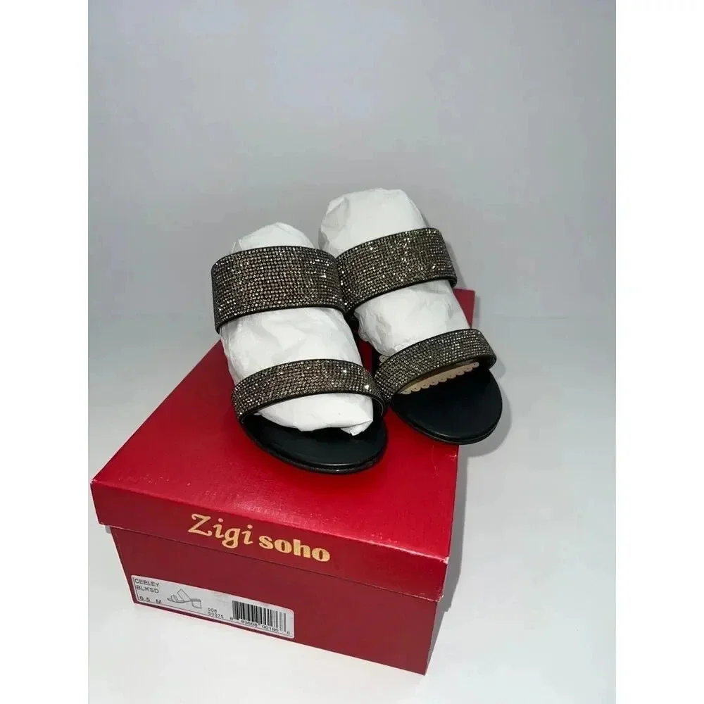 Zigi Soho ceeley black sandal heels rhinestone jeweled slides size 6.5